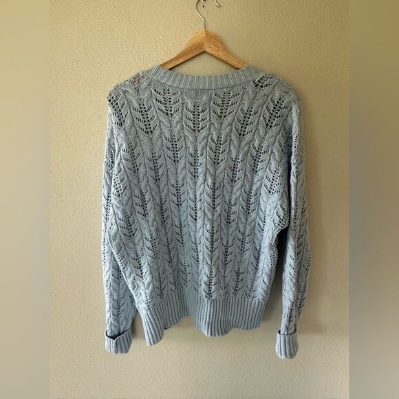 NWT Rachel Zoe Light Blue Open Knit Cardigan Sweater Soft Blue Timeless Size L - Picture 5 of 7